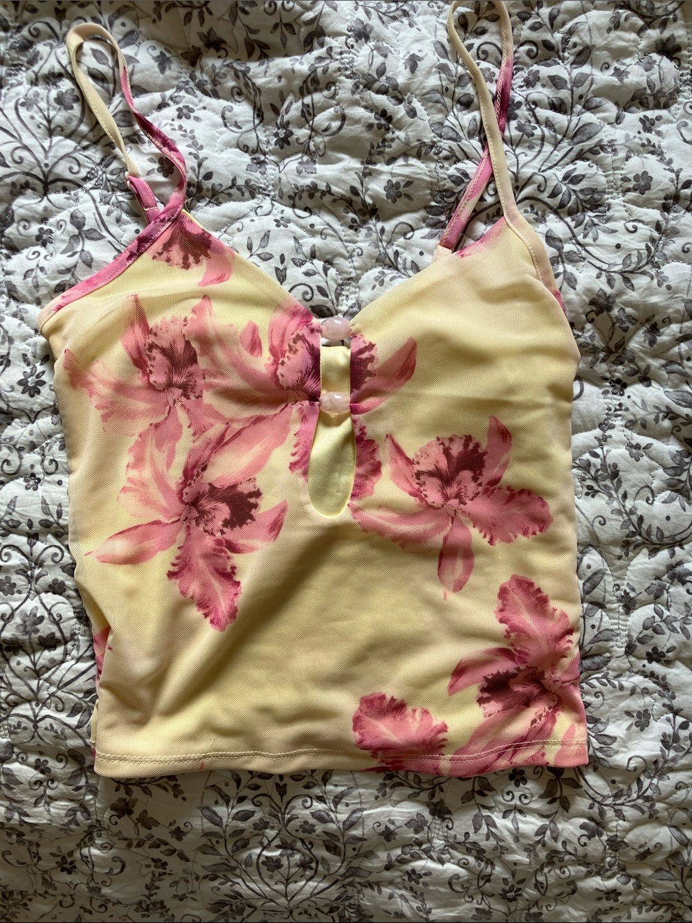 Pink Rose Yellow Cami with Pink Floral Print